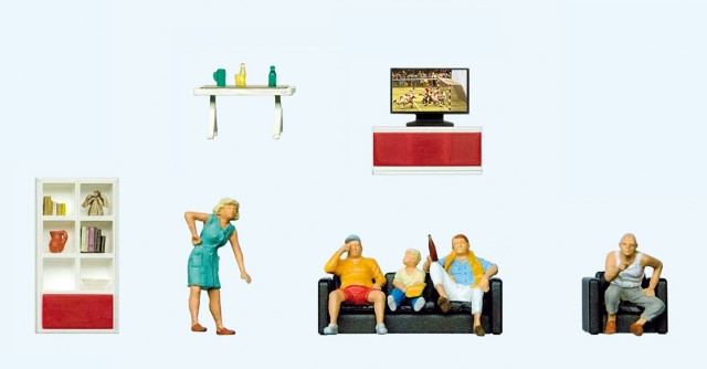 Preiser Living Room Furniture with Family Watching TV 10649
