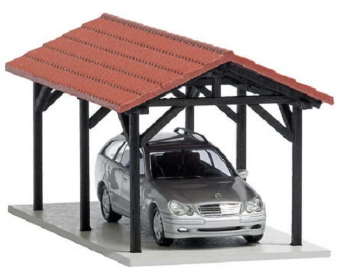 Busch Car Port with Tiled Roof & Car 1481