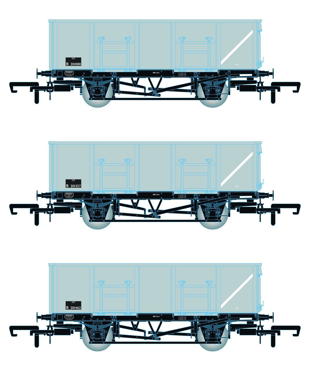 Accurascale ACC1080-MDOA BR 21T COAL21/MDO Mineral Wagon Triple Pack Grey TOPS Pack A