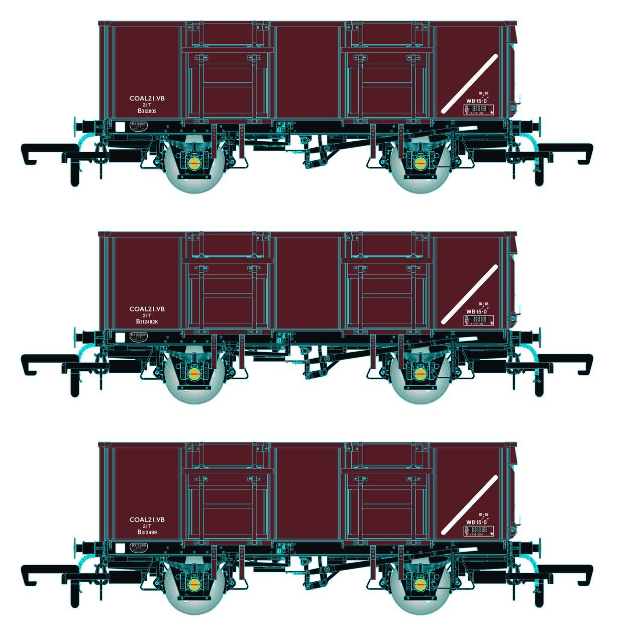 Accurascale ACC1092-MDVC BR 21T COAL21VB/MDV Mineral Wagon Triple Pack Bauxite TOPS Pack C
